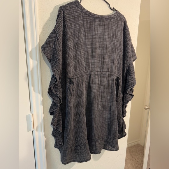 Anthropologie Black Distressed Ruffle Cinch Tunic Mini Dress Womens Size Small M - Picture 9 of 10